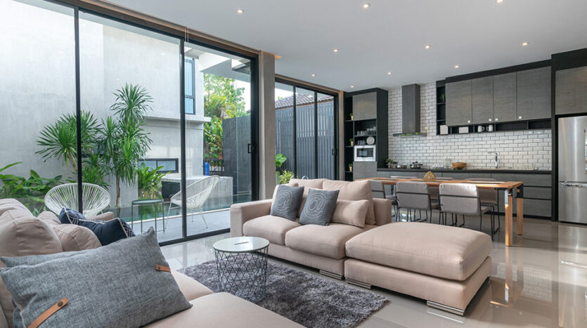 Modern open-plan living room and kitchen interior
