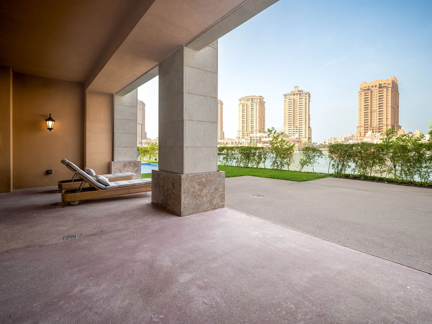 Shady retreat facing city skyline