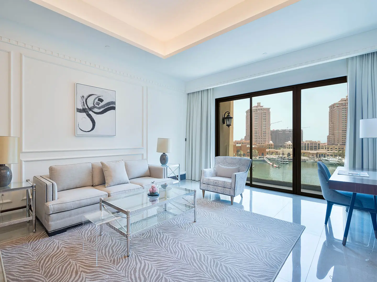 Modern lounge with large windows