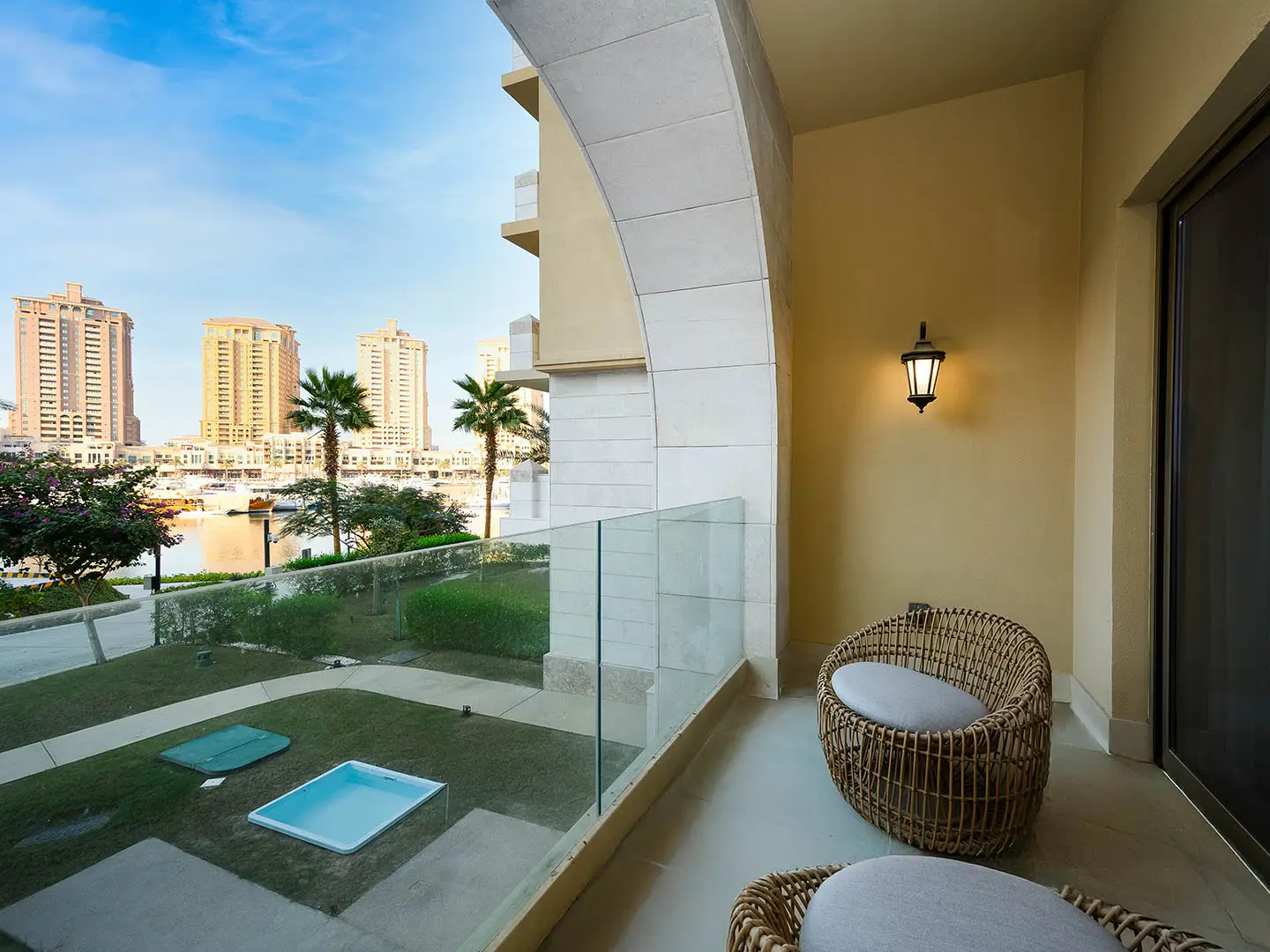 Balcony with light and city view