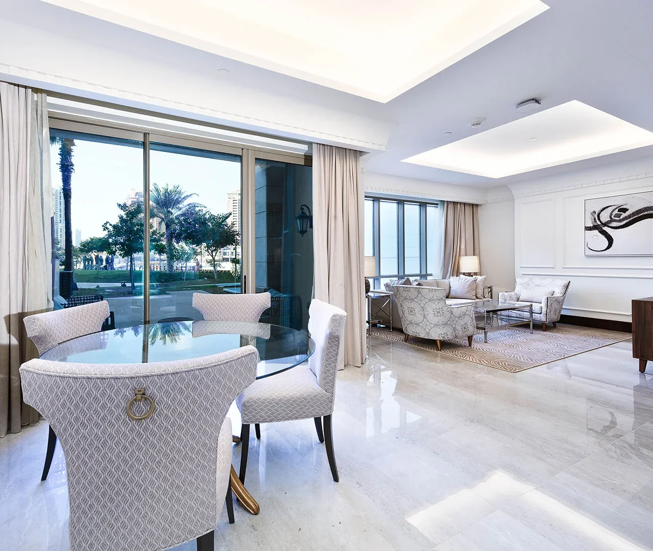 Sunlit space with glass table set