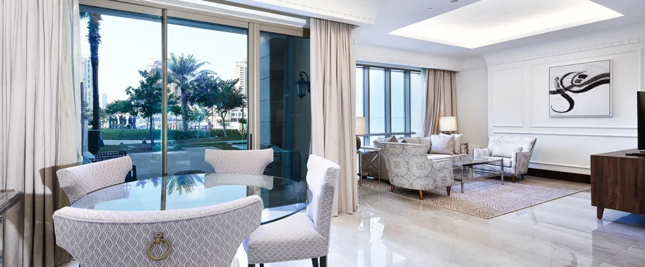 Sunlit space with glass table set