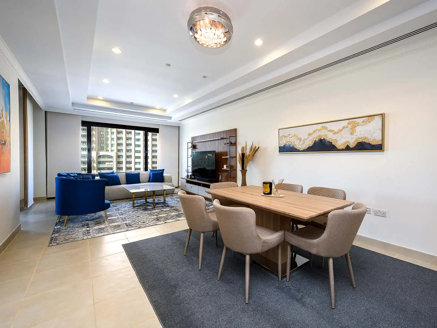 Contemporary dining and TV space