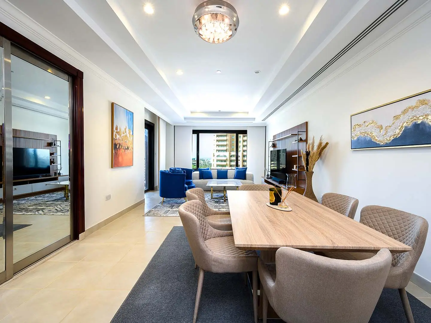 Stylish living room with dining area
