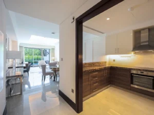 Modern sofa set with TV and decor