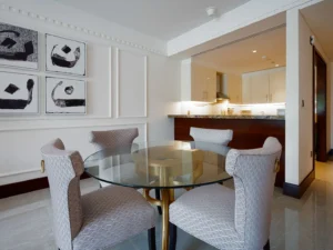 Open-plan living room with cozy seating