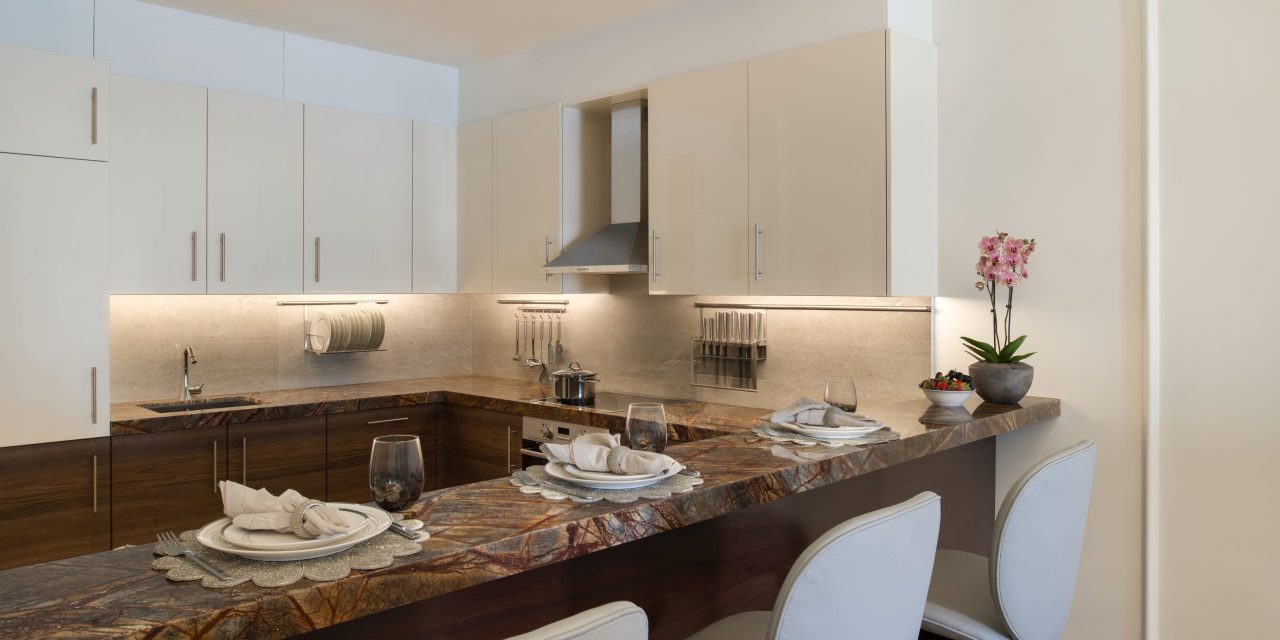 Bright kitchen with a stylish breakfast bar
